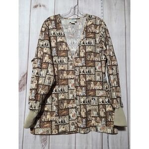 Veterinary Apparel Company Scrub Jacket Womens Medium Dog Puppy‎ Cat Print Brown